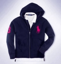 Ralph Lauren Polo Girls Big Pony Full Zip Hooded Fleece, Navy, Small(7) Ralph Lauren Polo Girls Big Pony Full Zip Hooded Fleece, Navy, Small(7)