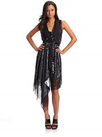 Make a fashion-forward statement for evening with this asymmetrical mesh design, drenched with sequins and cinched at the waist.V neckline Sleeveless Wrap style Elastic web belt with snaps Asymmetrical hem Sequined interior About 51 from shoulder to hem Polyester; spot clean ImportedModel shown is 5'9 (175cm) wearing US size Small. Make a fashion-forward statement for evening with this asymmetrical mesh design, drenched with sequins and cinched at the waist.V neckline Sleeveless Wrap style Elastic web belt with snaps Asymmetrical hem Sequined interior About 51 from shoulder to hem Polyester; spot clean ImportedModel shown is 5'9 (175cm) wearing US size Small.