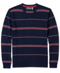 Retrofit takes a classic V-neck pullover and adds old-fashioned stripes to end up with the latest look in sweater dressing. Retrofit takes a classic V-neck pullover and adds old-fashioned stripes to end up with the latest look in sweater dressing.