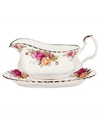 This popular bone china pattern surrounds blooming sprays of colorful English roses with hand-applied bands of 22K gold. Safe for use in the dishwasher, oven and freezer. Manufacturer's two-year warranty. This popular bone china pattern surrounds blooming sprays of colorful English roses with hand-applied bands of 22K gold. Safe for use in the dishwasher, oven and freezer. Manufacturer's two-year warranty.