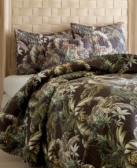 A tropical destination! A landscape of earth tone botanical patterns adorn this Tommy Bahama Home Rainforest quilt. The reverse features an exotic animal print for an alternating effect. A tropical destination! A landscape of earth tone botanical patterns adorn this Tommy Bahama Home Rainforest quilt. The reverse features an exotic animal print for an alternating effect.