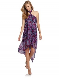 THE LOOKAsian flower print on chiffon overlayHalter straps tie at neckCenter draping, front and backHandkerchief hemBack zipper with hook-and-eye closureTHE FITAbout 38 from shoulder to hemTHE MATERIALPolyesterFully linedCARE & ORIGINDry cleanImportedModel shown is 5'10 (177cm) wearing US size Small. THE LOOKAsian flower print on chiffon overlayHalter straps tie at neckCenter draping, front and backHandkerchief hemBack zipper with hook-and-eye closureTHE FITAbout 38 from shoulder to hemTHE MATERIALPolyesterFully linedCARE & ORIGINDry cleanImportedModel shown is 5'10 (177cm) wearing US size Small.