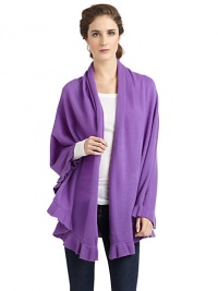 THE LOOKSuper soft cashmere construction with ruffled trimTHE MEASUREMENT42W X 80LTHE MATERIALCashmereCARE & ORIGINDry cleanImported THE LOOKSuper soft cashmere construction with ruffled trimTHE MEASUREMENT42W X 80LTHE MATERIALCashmereCARE & ORIGINDry cleanImported