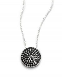 THE LOOKFrom the Fearless Eye CollectionSilver-tone chain and diskBlack pave Cubic Zirconia pendantSpring ring closureTHE FITChain, about 16¼ longPendant, about ½ in diameterTHE MATERIALSterling silverCubic ZirconiaORIGINImported THE LOOKFrom the Fearless Eye CollectionSilver-tone chain and diskBlack pave Cubic Zirconia pendantSpring ring closureTHE FITChain, about 16¼ longPendant, about ½ in diameterTHE MATERIALSterling silverCubic ZirconiaORIGINImported