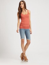 Cotton-blend scoopneck has an enticing scoopback and lengthy silhouette that hits below the hips. ScoopneckSleevelessScoopback50% pima cotton/50% modalMachine washImportedModel shown is 5'11 (180cm) wearing US size Small. Cotton-blend scoopneck has an enticing scoopback and lengthy silhouette that hits below the hips. ScoopneckSleevelessScoopback50% pima cotton/50% modalMachine washImportedModel shown is 5'11 (180cm) wearing US size Small.