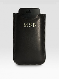 Surround and protect your iPhone 5 with the richness of fine, handcrafted leather in an elegant, understated case that's sized for a perfect fit.Can also accommodate many other smart phone modelsCalfskin3.5H X 5.5HMade in USA Surround and protect your iPhone 5 with the richness of fine, handcrafted leather in an elegant, understated case that's sized for a perfect fit.Can also accommodate many other smart phone modelsCalfskin3.5H X 5.5HMade in USA