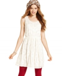 Come and go in American Rag's sleeveless lace dress! A crochet-knit collar and scalloped hem add to its girlish charm. Come and go in American Rag's sleeveless lace dress! A crochet-knit collar and scalloped hem add to its girlish charm.