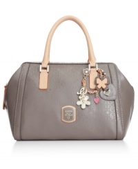 Bring your A-game to everyday accessorizing with this satchel silhouette from GUESS. Frosted faux leather is outfitted with signature detailing and contrast trim, while its pocket-lined interior stashes your stuff in style. Bring your A-game to everyday accessorizing with this satchel silhouette from GUESS. Frosted faux leather is outfitted with signature detailing and contrast trim, while its pocket-lined interior stashes your stuff in style.