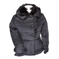 Rothschild Girls Faux Fur Trim Quilted Polished Jacket - Black (Small) Rothschild Girls Faux Fur Trim Quilted Polished Jacket - Black (Small)
