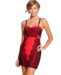 Dark lace overlays a bold and hot hue, creating sexy, lingerie style on a party dress designed to leave the boys speechless! From Rampage. Dark lace overlays a bold and hot hue, creating sexy, lingerie style on a party dress designed to leave the boys speechless! From Rampage.