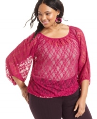 Amazing lace: Planet Gold's three-quarter-sleeve plus size top is a must-buy for on-trend style! Amazing lace: Planet Gold's three-quarter-sleeve plus size top is a must-buy for on-trend style!