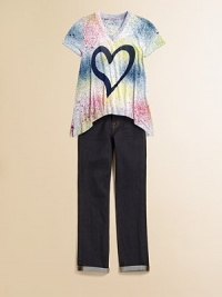 It's easy to fall in love with such a pretty and colorful, paint splattered tee.V-neckShort sleevesUneven hem with high front and low backViscoseHand washImported It's easy to fall in love with such a pretty and colorful, paint splattered tee.V-neckShort sleevesUneven hem with high front and low backViscoseHand washImported