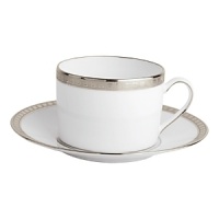 Beautiful, white Limoges porcelain with a dynamic platinum border, the geometric motif of the Athena collection creates a dimensional and graphic appearance. Also available with gold border. Beautiful, white Limoges porcelain with a dynamic platinum border, the geometric motif of the Athena collection creates a dimensional and graphic appearance. Also available with gold border.