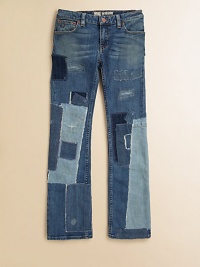 Patchwork detailing gives these perfectly faded and distressed jeans an authentic vintage feel.Front button closureWaistband with belt loopsZip flyFive-pocket style98% cotton/2% elastaneMachine washImported Patchwork detailing gives these perfectly faded and distressed jeans an authentic vintage feel.Front button closureWaistband with belt loopsZip flyFive-pocket style98% cotton/2% elastaneMachine washImported