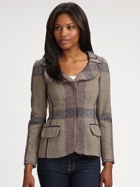 THE LOOKOversized plaid patternModified notch collarContrast piping at collar and seamsBracelet-length sleevesDual flap pocketsTHE FITAbout 26 from shoulder to hemTHE MATERIAL56% acrylic/25% wool/17% angora/2% other fibersCARE & ORIGINDry cleanMade in ItalyModel shown is 5'10½ (179cm) wearing US size 4. THE LOOKOversized plaid patternModified notch collarContrast piping at collar and seamsBracelet-length sleevesDual flap pocketsTHE FITAbout 26 from shoulder to hemTHE MATERIAL56% acrylic/25% wool/17% angora/2% other fibersCARE & ORIGINDry cleanMade in ItalyModel shown is 5'10½ (179cm) wearing US size 4.