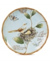 A charming part of any casual landscape, the fanciful Toulouse salad plates from Fitz and Floyd brim with life, from the sculpted botanicals and twig edge to a full bird's nest.