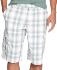 Pop some plaid into your short style with these patterned cargos from American Rag. Pop some plaid into your short style with these patterned cargos from American Rag.