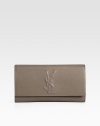 The stitched signature YSL logo highlights the front of this clean, classic leather design.Snap flap closure One inside open pocket Fully lined 11W X 6H X 1D Made in Italy