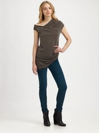 Supple matte jersey skims the body in a draped asymmetrical shift.CowlneckCap sleevesDraped bodiceAsymmetrical hemAbout 29 from shoulder to hemCuproDry cleanMade in USA of Italian fabricModel shown is 5'9½ (176cm) wearing US size Small. Supple matte jersey skims the body in a draped asymmetrical shift.CowlneckCap sleevesDraped bodiceAsymmetrical hemAbout 29 from shoulder to hemCuproDry cleanMade in USA of Italian fabricModel shown is 5'9½ (176cm) wearing US size Small.