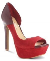 The perfect touch of drama. With a shining patent finish and cutaway at the arch, the Bede platform pumps by Jessica Simpson make any look more intriguing. The perfect touch of drama. With a shining patent finish and cutaway at the arch, the Bede platform pumps by Jessica Simpson make any look more intriguing.