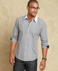 Add some polish to your casual look with this contrast collared and pleated front shirt from Tommy Hilfiger.