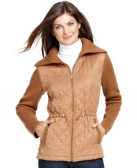 Part jacket, part sweater, Jones New York Signature's quilted, ribbed topper is an easy weekend piece. Part jacket, part sweater, Jones New York Signature's quilted, ribbed topper is an easy weekend piece.