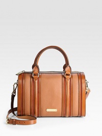An attractive blend of supple pebbled leather, soft suede and smooth leather, perfect for your daily essentials.Double top handles, 5½ dropDetachable adjustable shoulder strap, 21-24 dropTop zip closureProtective metal feetOne inside zip pocketTwo inside open pocketsCotton lining12½W X 8H X 6¾DImported An attractive blend of supple pebbled leather, soft suede and smooth leather, perfect for your daily essentials.Double top handles, 5½ dropDetachable adjustable shoulder strap, 21-24 dropTop zip closureProtective metal feetOne inside zip pocketTwo inside open pocketsCotton lining12½W X 8H X 6¾DImported