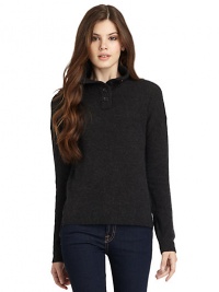 THE LOOKRibbed funnelneck Front button closureLong ribbed cuff sleevesRibbed hi-lo hemSide vented hemTHE FITAbout 24 from shoulder to hemTHE MATERIALCashmereCARE & ORIGINDry cleanImportedModel shown is 5'10 (177cm) wearing US size Small. 