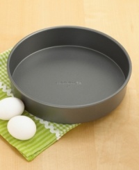 Bake a delicious cake in this professional-style 9-inch round cake pan. Features include nonstick interiors and exteriors for easy cleaning, no-hassle food release and optimum baking performance. Reinforced nonstick surface also offers long-lasting durability. Lifetime warranty. Bake a delicious cake in this professional-style 9-inch round cake pan. Features include nonstick interiors and exteriors for easy cleaning, no-hassle food release and optimum baking performance. Reinforced nonstick surface also offers long-lasting durability. Lifetime warranty.