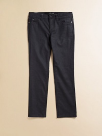 Modern basics with the five-pocket styling, straight-leg silhouette and a little stretch for a comfortable fit with a sheen.Front button closureWaistband with belt loopsZip flyFive-pocket style98% cotton/2% Machine washImported Modern basics with the five-pocket styling, straight-leg silhouette and a little stretch for a comfortable fit with a sheen.Front button closureWaistband with belt loopsZip flyFive-pocket style98% cotton/2% Machine washImported