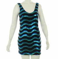 As U Wish Sequin Striped Dress Black/Turquoise Large As U Wish Sequin Striped Dress Black/Turquoise Large