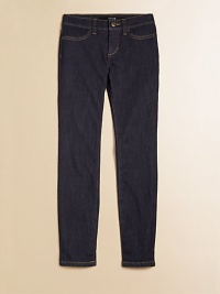 Ultra-sleek and ultra-stretchy in a slim-fitting silhouette with authentic jean-style detailing in a trendy dark wash.Front button closureWaistband with belt loopsZip flyFront slash pocketsBack patch pockets58% cotton/39% polyester/3% spandexMachine washImported Ultra-sleek and ultra-stretchy in a slim-fitting silhouette with authentic jean-style detailing in a trendy dark wash.Front button closureWaistband with belt loopsZip flyFront slash pocketsBack patch pockets58% cotton/39% polyester/3% spandexMachine washImported