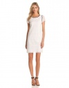 DKNYC Women's Short Sleeve Dress With Stretch Poplin Back and Contrast, Classic White, 04
