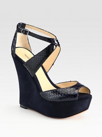 Adjustable python straps add texture to a soft suede wedge and platform. Suede wedge, 5 (125mm)Suede platform, 1½ (40mm)Compares to a 3½ heel (90mm)Python upperLeather lining and solePadded insoleImportedOUR FIT MODEL RECOMMENDS ordering one size up as this style runs small. Adjustable python straps add texture to a soft suede wedge and platform. Suede wedge, 5 (125mm)Suede platform, 1½ (40mm)Compares to a 3½ heel (90mm)Python upperLeather lining and solePadded insoleImportedOUR FIT MODEL RECOMMENDS ordering one size up as this style runs small.