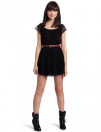 My Michelle Juniors Lace Dress With Woven Pleather Belt My Michelle Juniors Lace Dress With Woven Pleather Belt