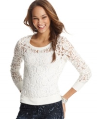 Say yes to a little bit of lace! Crafted from the prettiest fabric around, this top from Sugar Rush layers sweetly over your tanks and camis. Say yes to a little bit of lace! Crafted from the prettiest fabric around, this top from Sugar Rush layers sweetly over your tanks and camis.