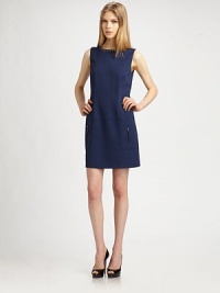 Simply sweet, this streamlined frock is adorned with an attached necklace and zippers for slightly edgy style.Jewelneck with chainSleevelessConcealed back zipFully linedAbout 20 from natural waist70% rayon/27% nylon/3% spandexDry cleanImportedModel shown is 5'10½ (179cm) wearing US size 4. Simply sweet, this streamlined frock is adorned with an attached necklace and zippers for slightly edgy style.Jewelneck with chainSleevelessConcealed back zipFully linedAbout 20 from natural waist70% rayon/27% nylon/3% spandexDry cleanImportedModel shown is 5'10½ (179cm) wearing US size 4.