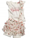 GUESS Kids Girls Baby Girl Logo Tee & Skirt Set (12-2, CREAM (12M)