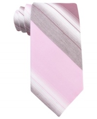 Follow the lines in your wardrobe. With sleek stripes, this Calvin Klein tie always keeps it cool. Follow the lines in your wardrobe. With sleek stripes, this Calvin Klein tie always keeps it cool.