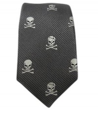 100% Silk Woven Charcoal Skull and Crossbones Skinny Tie 100% Silk Woven Charcoal Skull and Crossbones Skinny Tie