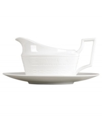 Full of history, the Intaglio gravy stand from Wedgwood features modern bone china embossed with geometric motifs from the Georgian era. Full of history, the Intaglio gravy stand from Wedgwood features modern bone china embossed with geometric motifs from the Georgian era.