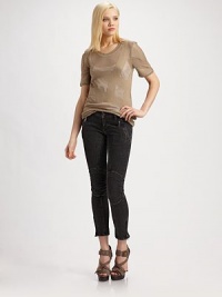 Fine silk and wool mesh with a solid check finish for a contemporary edge on a classic look.Scoopneck Short sleeves Pullover style 77% silk/23% wool Dry clean or hand wash Imported Fine silk and wool mesh with a solid check finish for a contemporary edge on a classic look.Scoopneck Short sleeves Pullover style 77% silk/23% wool Dry clean or hand wash Imported