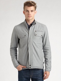 Highlighting the silhouette and tailoring of a traditional outerwear piece, this full-zip sweatshirt is an ideal selection for chilly weekends on-the-go, and sumptuous french terry adds a warm and cozy finish.Zip-frontSnap-button placketMockneckZippered, flap chest pocketsSlashed waist pocketsAbout 28 from shoulder to hemCottonMachine washImported Highlighting the silhouette and tailoring of a traditional outerwear piece, this full-zip sweatshirt is an ideal selection for chilly weekends on-the-go, and sumptuous french terry adds a warm and cozy finish.Zip-frontSnap-button placketMockneckZippered, flap chest pocketsSlashed waist pocketsAbout 28 from shoulder to hemCottonMachine washImported