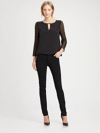 With impeccable detail and design, three-quarter length lace sleeves adds a refreshingly modern touch to a simple cotton blouse.V-necklineBack buttonThree-quarter sleevesCottonDry cleanImported Model shown is 5'10 (178cm) wearing US size 2. With impeccable detail and design, three-quarter length lace sleeves adds a refreshingly modern touch to a simple cotton blouse.V-necklineBack buttonThree-quarter sleevesCottonDry cleanImported Model shown is 5'10 (178cm) wearing US size 2.