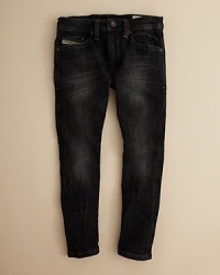 With natural fading allover, abraded edges and aggressive contrast topstitching, the Braddom K jean hits a stylish sweet-spot he'll love. With natural fading allover, abraded edges and aggressive contrast topstitching, the Braddom K jean hits a stylish sweet-spot he'll love.