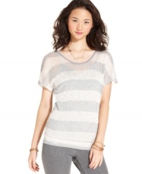 A crochet inset at the back lends sweet, playful style to this super-casual, striped sweater from Dolled Up! A crochet inset at the back lends sweet, playful style to this super-casual, striped sweater from Dolled Up!