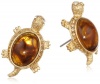 Anne Klein Arden Gold-Tone Brown Turtle Button Earrings