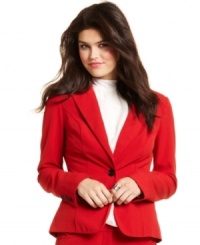 Understated style that pops, BCX's single-button, cutaway blazer wins with its bold hue. Understated style that pops, BCX's single-button, cutaway blazer wins with its bold hue.