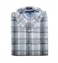 Tommy Hilfiger Men Custom Fit Plaid Short Sleeve Logo Shirt Tommy Hilfiger Men Custom Fit Plaid Short Sleeve Logo Shirt