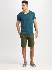 A slouchy cotton crewneck with raw edges for a casual-cool look. CrewneckUnfinished hemShort sleevesChest patch pocketAbout 28 from shoulder to hemCottonMachine washImported A slouchy cotton crewneck with raw edges for a casual-cool look. CrewneckUnfinished hemShort sleevesChest patch pocketAbout 28 from shoulder to hemCottonMachine washImported